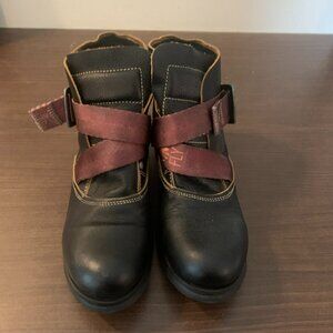 Fly London Saji Black Leather Motorcycle Boot Women's Size 37